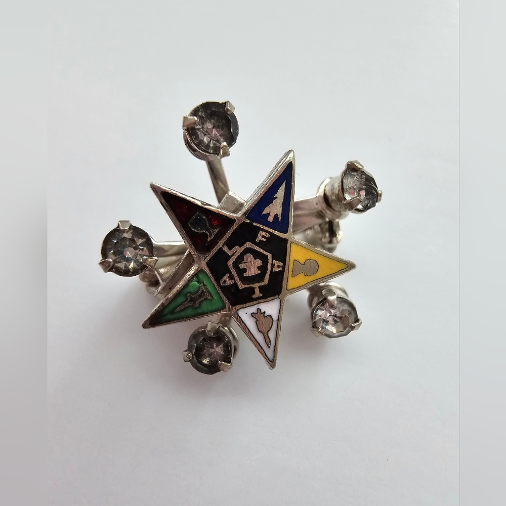Vintage Order of the Eastern Star OES Pin - Enamel 5-Point Star with Rhinestone
